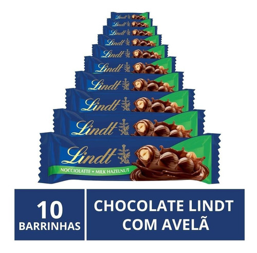 Chocolate Lindt Barra, Ao Leite Avelã, 10 Barrinhas De 35g