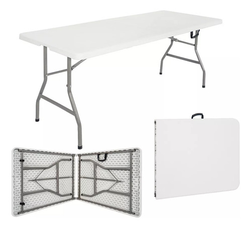 Mesa Exterior 180x74cm Plegable Resistente Plástica Color Blanco
