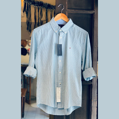 Camisa Tommy Hilfiger Blanca Con Líneas Regular Fit