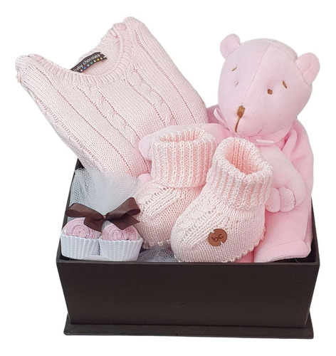 Kit Presente Baby Para Bebê Naninha Ursinha Com Macacão Cor Rosa