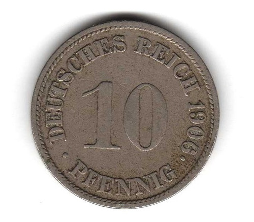 Moneda Alemania Imperio 10 Pfennig 1906 G Km#12
