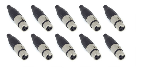 Kit Com 10 Conectores Xlr Fêmea Santo Angelo Sa2x Niquelado