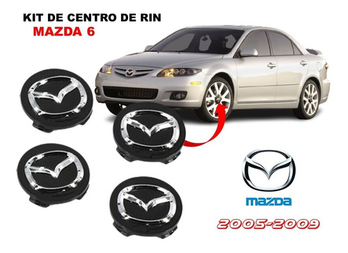 Kit De 4 Centros De Rin Negros Para Mazda 6 2005-2009 56 Mm