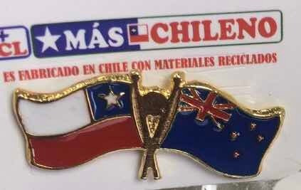 Pin Bandera Chilena Y Nueva Zelanda Entrelazadas