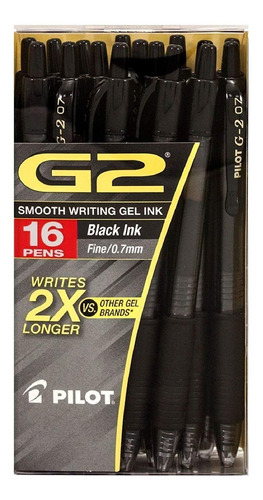 Pilot G2 Gel Roller Ball, Retractable, Fine, Black - 16 Pens
