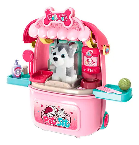 Maleta Ruedas Grande + Mascota Peluche Perro Gato Juguete