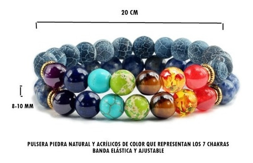 Imagen 2 de 2 de Set De Pulsera 7 Chakras Azul-blanco Piedra Volcánica