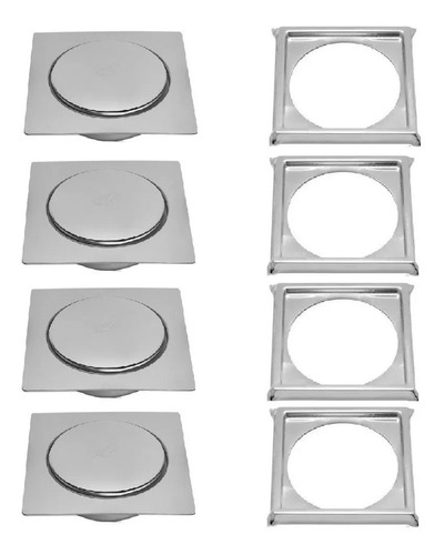 4 Ralos Click Inteligente Em Inox 10x10 Cm + 4 Porta Grelhas