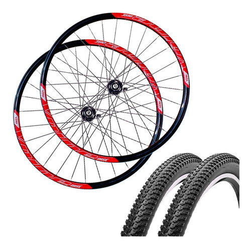 Rodas Aro 29 Mtb Rosca + Pneu Michelin Vzan V-nine 36 Furos Cor Vermelho