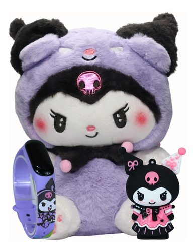 Peluche Kuromi + Reloj Kuromi + Llavero Kuromi