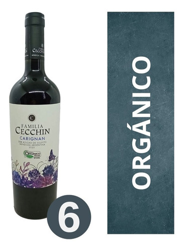 Imagen 1 de 10 de Vino Orgánico Carignan Familia Cecchin 6x750 Cc/sin Sulfitos