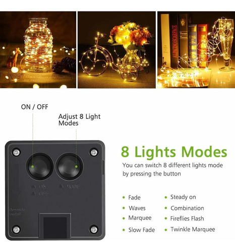 Cadena De Luces Solares Parpadeantes, 200 Led, Para Decoraci