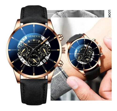 Reloj Genova Ilusion Of Time Cuero Hombre Envio Gratis Negro
