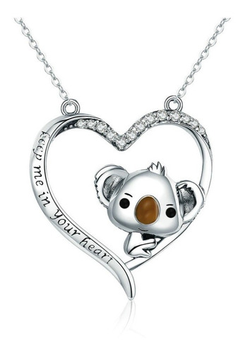 Collar Para Mujer Dije Oso Koala Amor Fabricado Plata 925 