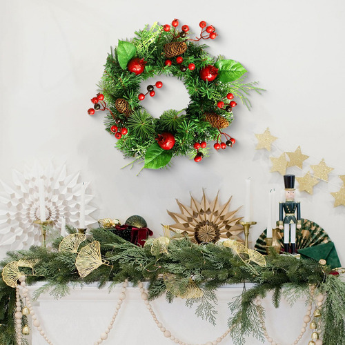 Corona Navideña Artificial, Decoración Navideña Para La