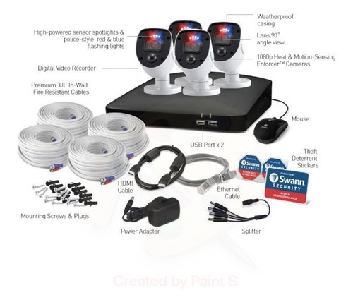 Swann Kit Seguridad De 4 Cam Con Luz, Hd, Alexa Vn A Color (Usado)