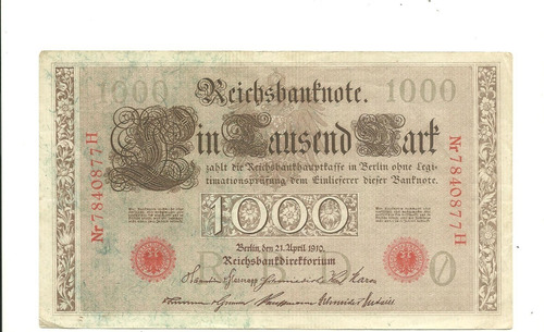 Alemania:billete De 1000 Marcos Año 1910 ¡muy Bueno!