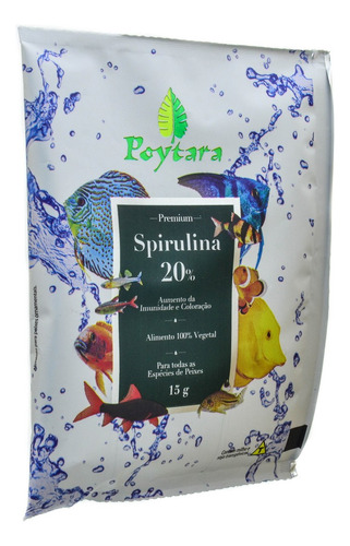 Ração Para Peixes Spirulina 20% Premium Sachê 15g Poytara