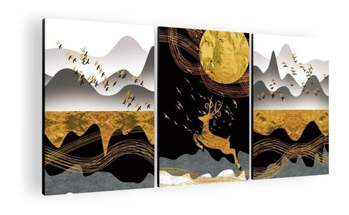 Cuadro Decorativo Mural Triptico Golden Landscape 90x42 Mdf