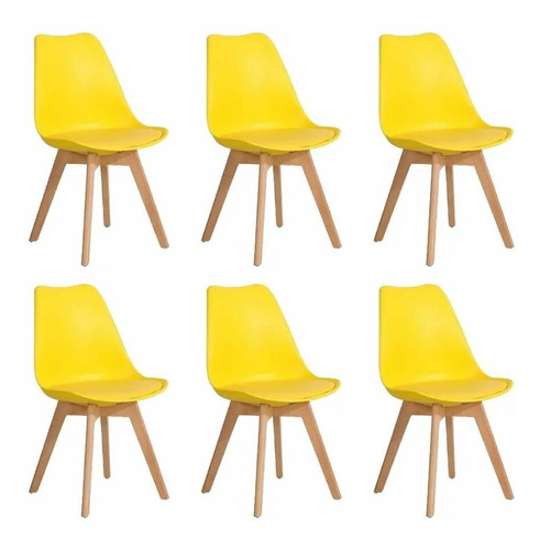 Imagen 1 de 1 de Silla de comedor Tienda El Garage Eames acolchada, estructura color amarillo, tapizado amarillo, 6 unidades