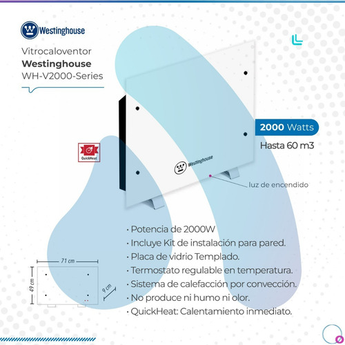 Imagen 2 de 10 de Panel Vitro Calefactor Westinghouse Electrico Wh-v2000