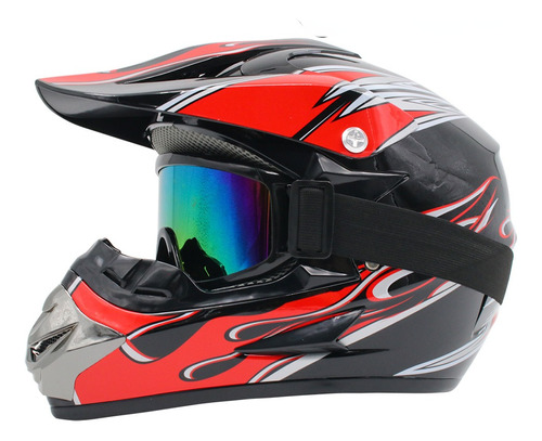 Casco De Motocross Brillante Con Guantes, Parabrisas Y Prote