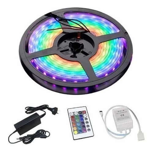 Luz Tira Led Rgb 5050 5 Metros Control Fuente Color Gamer