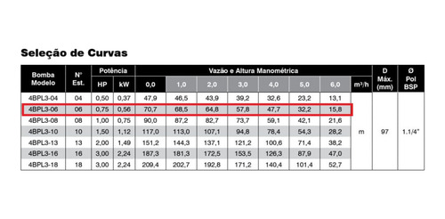Bomba Submersa Ebara 4bpl3-06 0,75hp 230vm 60hz C.box 3fios