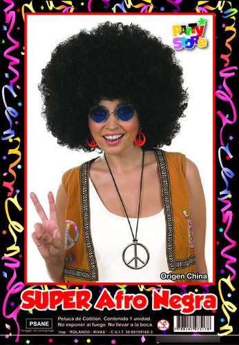 Combo Hippie Peluca Afro + Anteojos Lennon Colores Surtidos