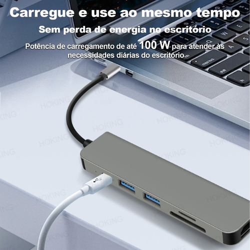 Adaptador Usb 3.0 Hub Tipo C 6 Em 1 Hdmi 4k Micro Sd Tf