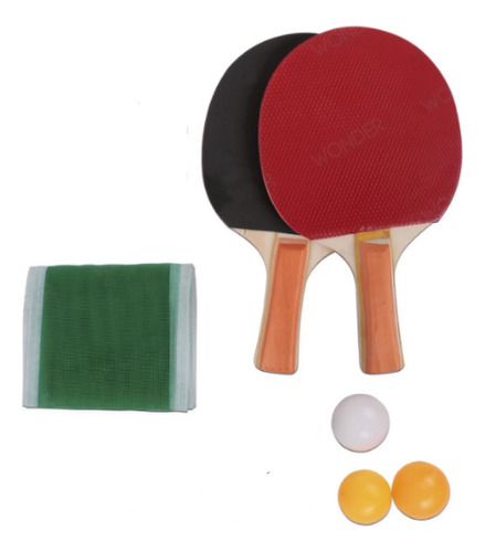 Kit Malla Retractil + 2 Raquetas Ping Pong + 3 Bolas Mesas