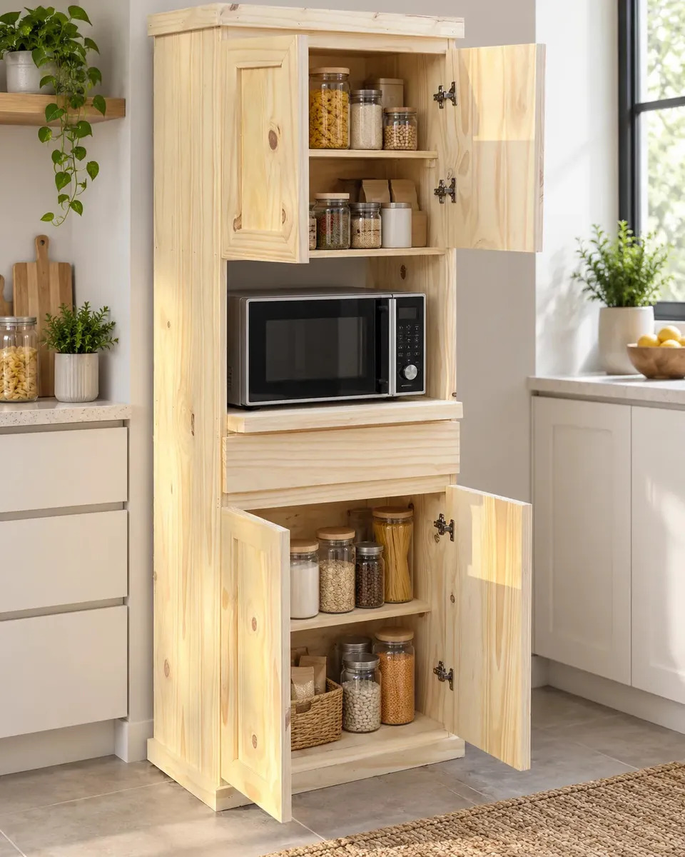 Despensero Porta Microondas De Pino Macizo 60X39X170