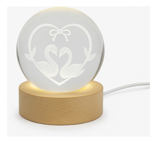 Esfera De Cristal 3d Con Luz Led, Cisnes Enamorados