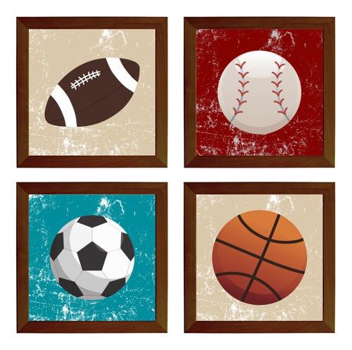 Kit Com 4 Quadros Decorativos - Esportes