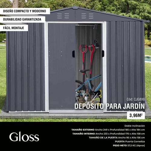 Caseta Depósito De Jardín Puerta Acero Galvanizado 3,96 M2