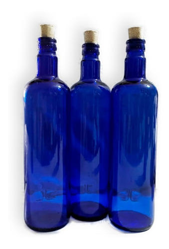 Imagen 5 de 10 de Botella D Vidrio Azul Hooponopono Con Corcho Agua Solarizada