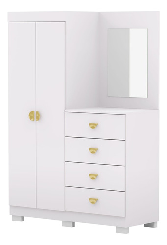 Guarda Roupa Cômoda Com Espelho 120cm Rita Flex Branco V02 -