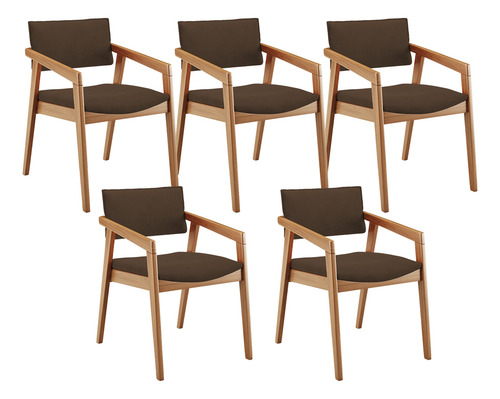 Kit 05 Cadeiras Estar Living Giorgia Suede Marrom