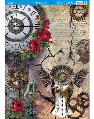 Pdzinho Papel Decoupage - Relógio Estilo Steampunk