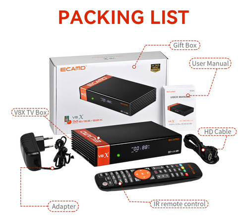 Receptor Ecamd V8x Signal Dvb-s2 Receptor Digital De Señal T