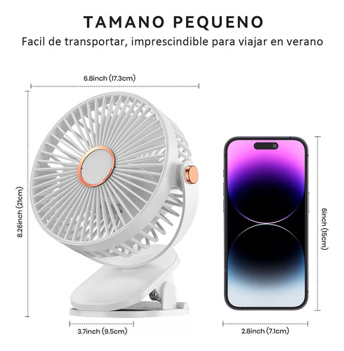 Ventilador Escritorio Recargable Portatil Luz 5 Velocidades