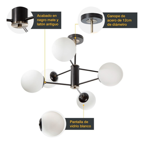 Lámpara Techo Negro Mate E27 40w 6 Luces