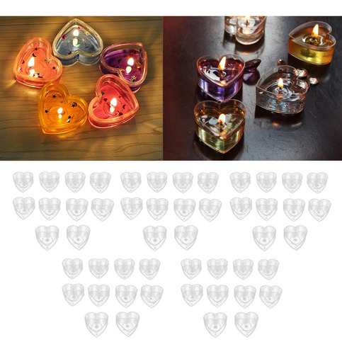 50x Heart Shaped Tea Light Portavasos De Plástico