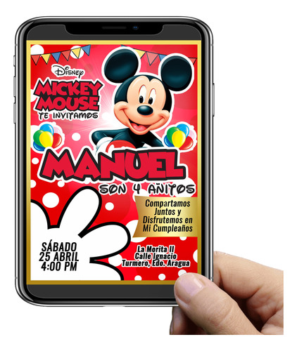 Tarjeta De Invitación Digital Mickey Mouse