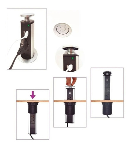 Imagen 2 de 7 de Zapatilla Embutir Escritorio 3t + 2 Usb Estacion Carga Tbcin
