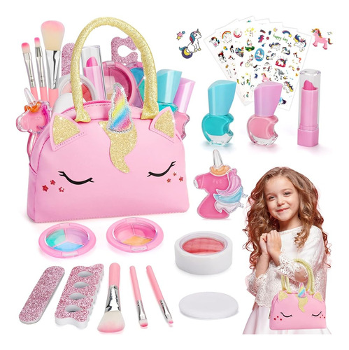 Qdragon Kids Real Makeup Kit Para Chica Unicornio Rosa, Set 