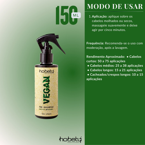 Kit Vegan Hobety Shampoo300ml+balsamo300ml+pré-shampoo150ml