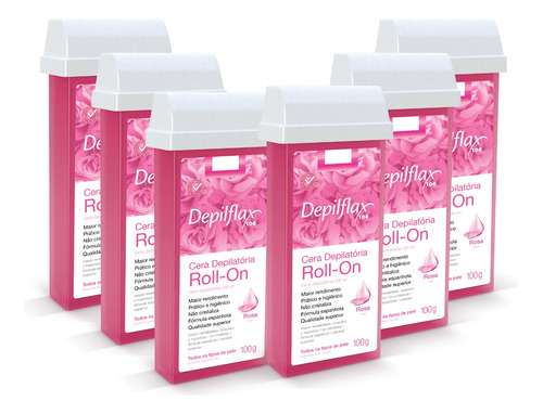 Kit 6 Ceras Roll-on Depilatória Rosa Hidrata Refil Depilflax
