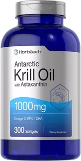 Krill Oil 1000mg Astaxantina Horbaach 300 Softgels Omega 3 Sabor Sin Sabor