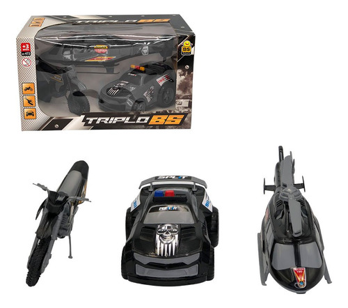 Kit Brinquedos Crianças Polícia Com Carro Moto E Helicóptero
